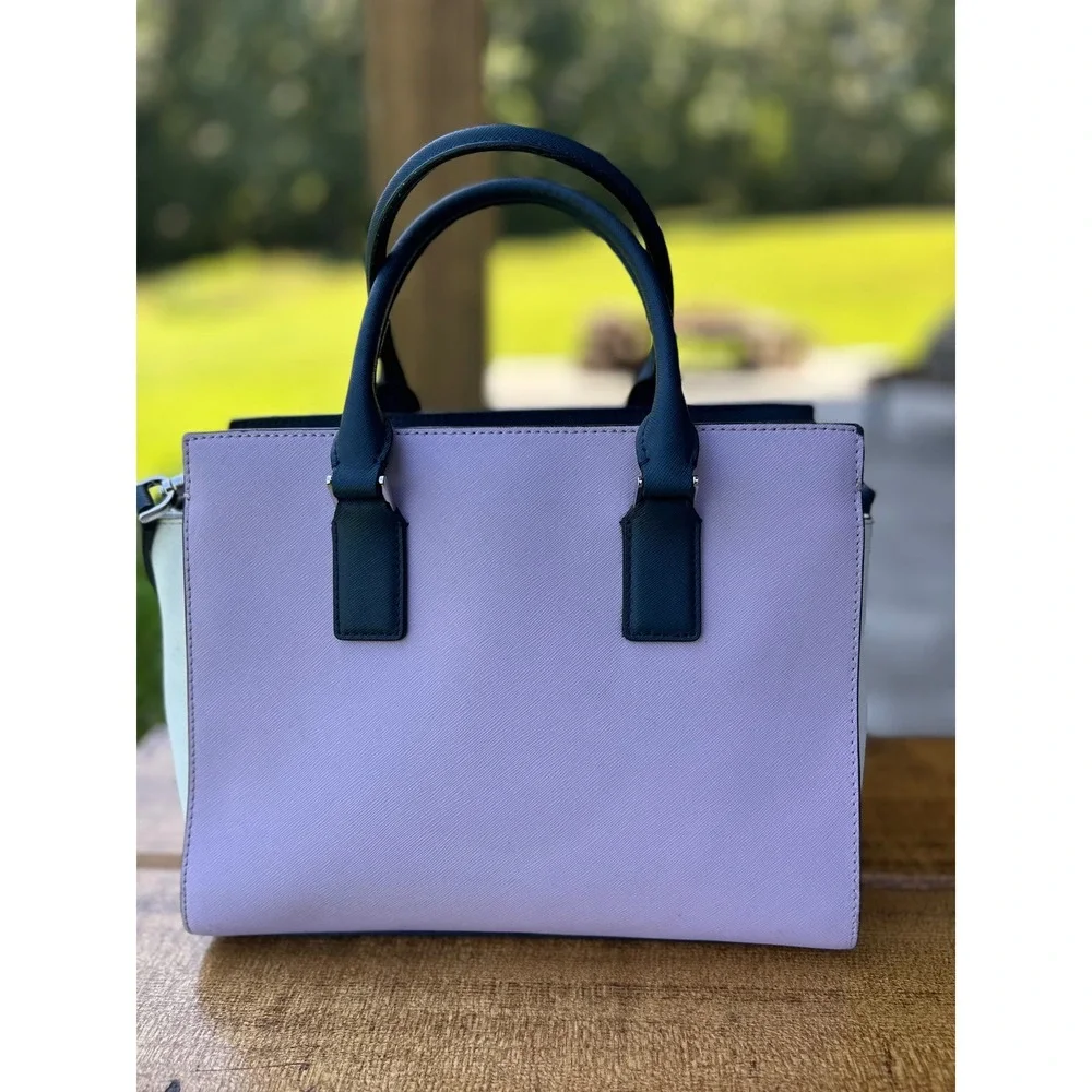 Kate Spade Cameron Medium Satchel Bag Color block Lavender White Blue Crossbody